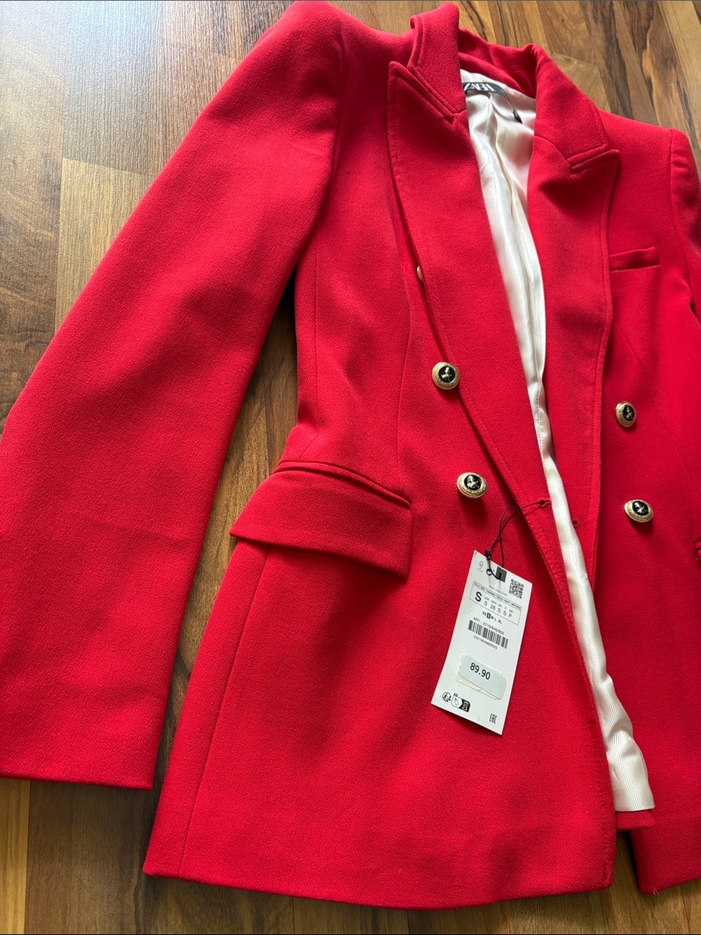 Zara Red Double-Breasted Blazer with Gold Buttons Size S NWT - Picture 4 of 12